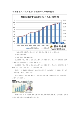 中国老年人口统计数据 中国老年人口统计图表