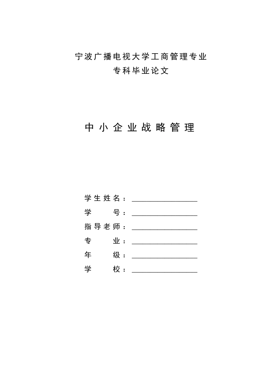 中小企业战略管理(1)学位论文_第1页