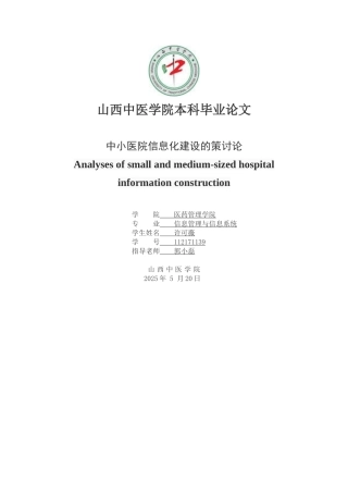 中小医院信息化建设的策研究本科学位论文