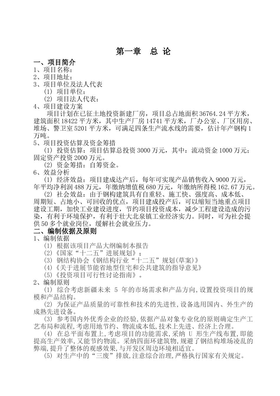 中小钢结构项目可研报告_第1页