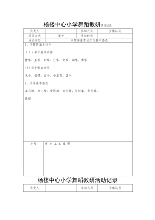 中心小学舞蹈教研活动记录