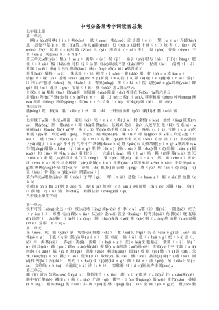 中考必备常考字词读音总集