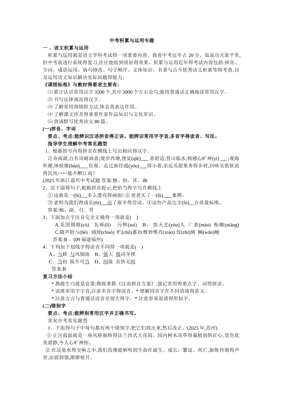 中考积累与运用专题_第1页