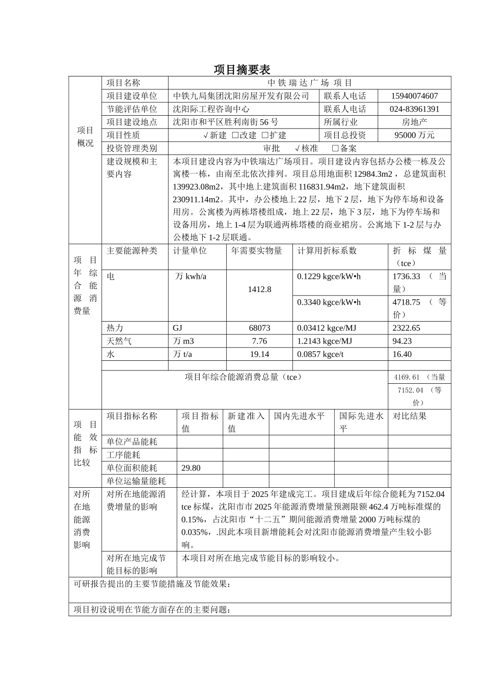 中铁瑞达广场项目节能评估报告_第3页