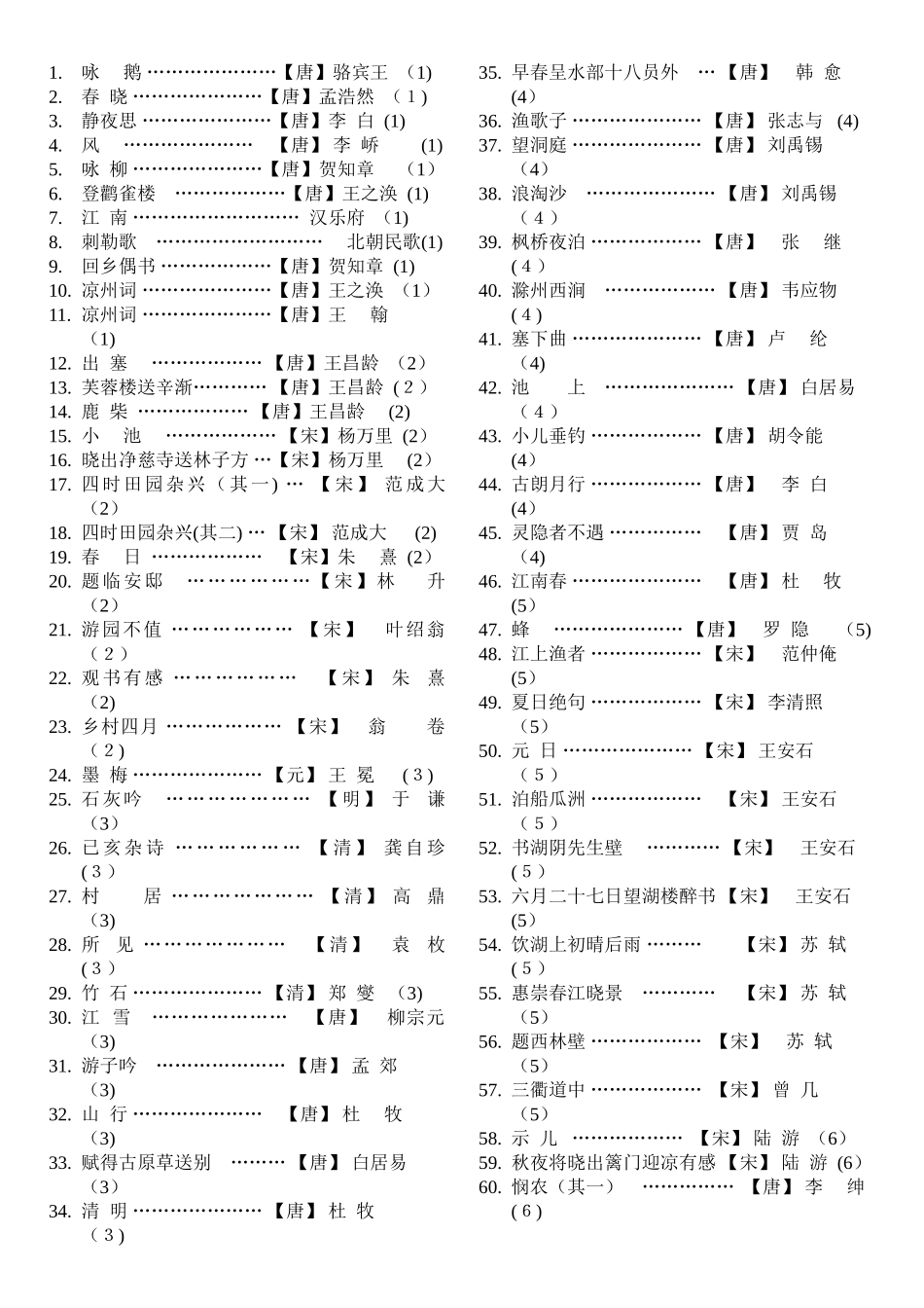 义务教育阶段必备古诗词135首_第2页