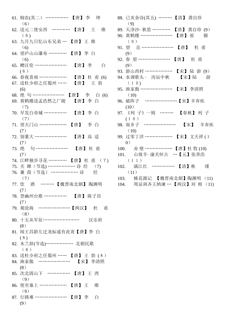 义务教育阶段必备古诗词135首_第3页