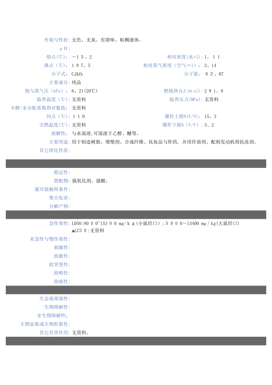 乙二醇安全技术说明书_第3页