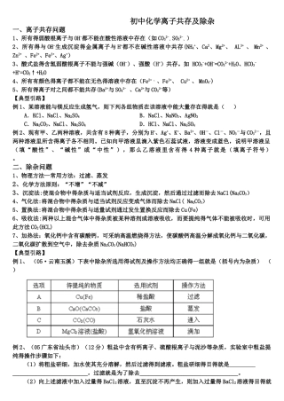 九年级化学离子共存鉴别及除杂