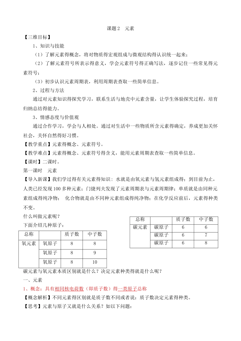 九年级化学元素教案_第1页