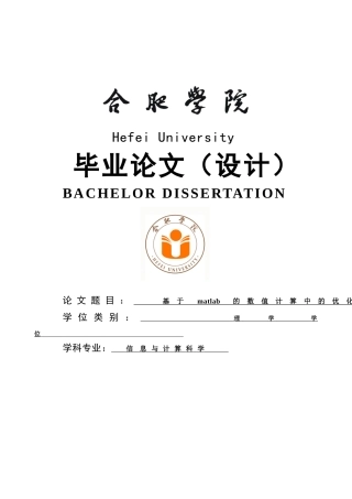 于基matlab的数值计算中的优化技术--毕业设计