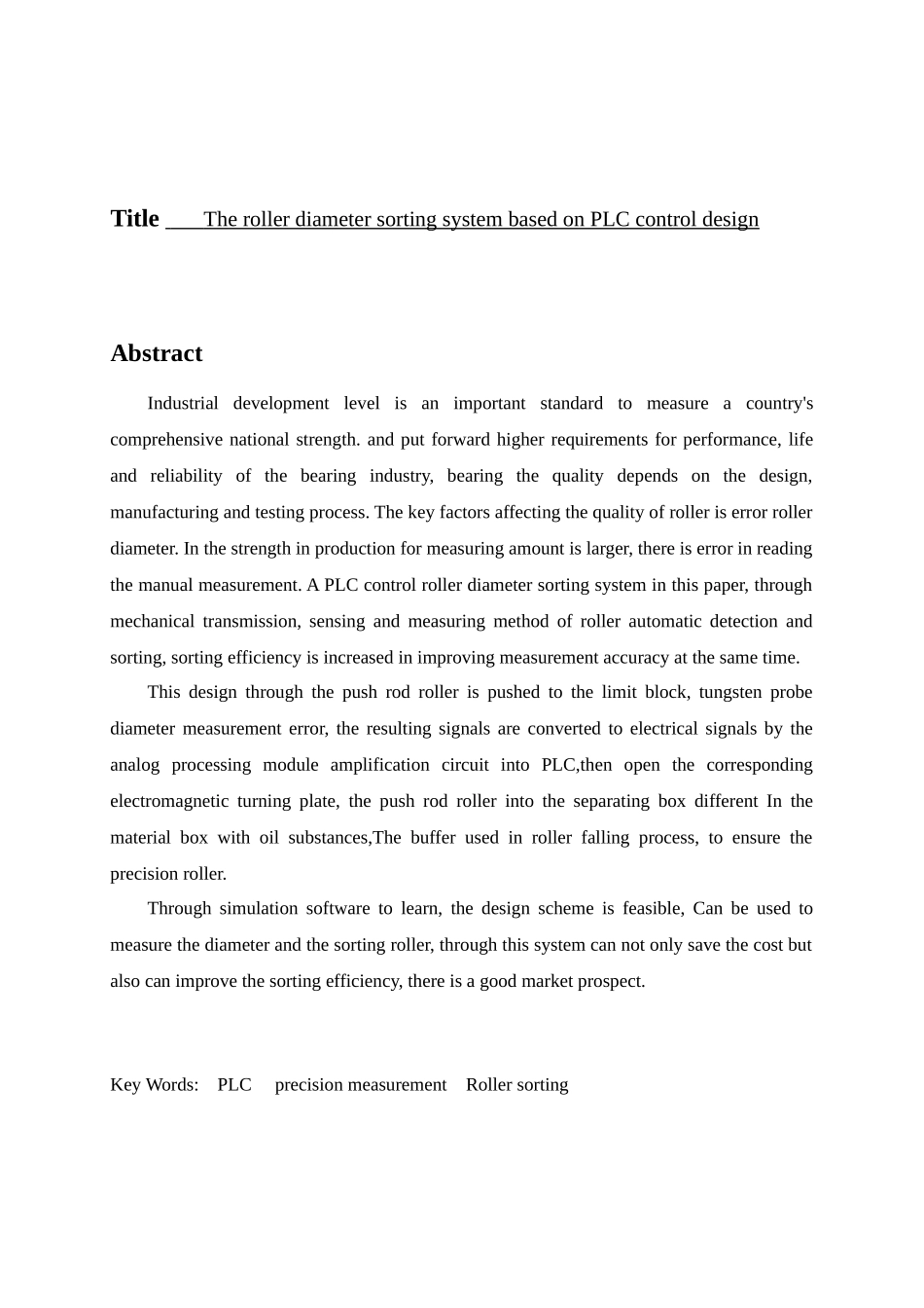 于基plc控制的滚柱直径分拣系统设计--毕业设计_第3页