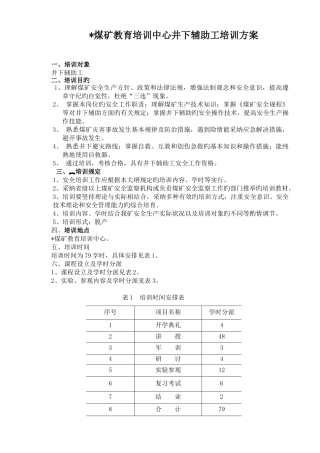 井下辅助工培训方案
