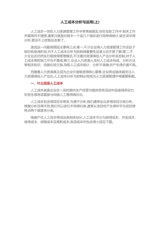 人工成本分析与运用