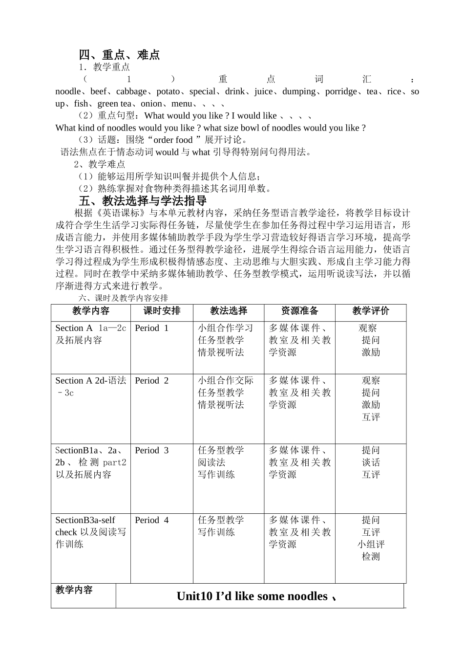 人教新目标七年级英语下册第十单元教学设计_第2页