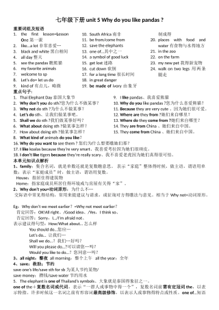 人教版七下why do you like pandas 知识点详解