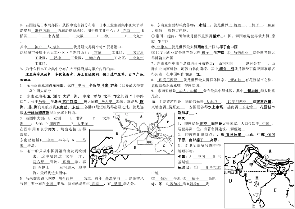 人教版七年级下册地理知识点_第3页