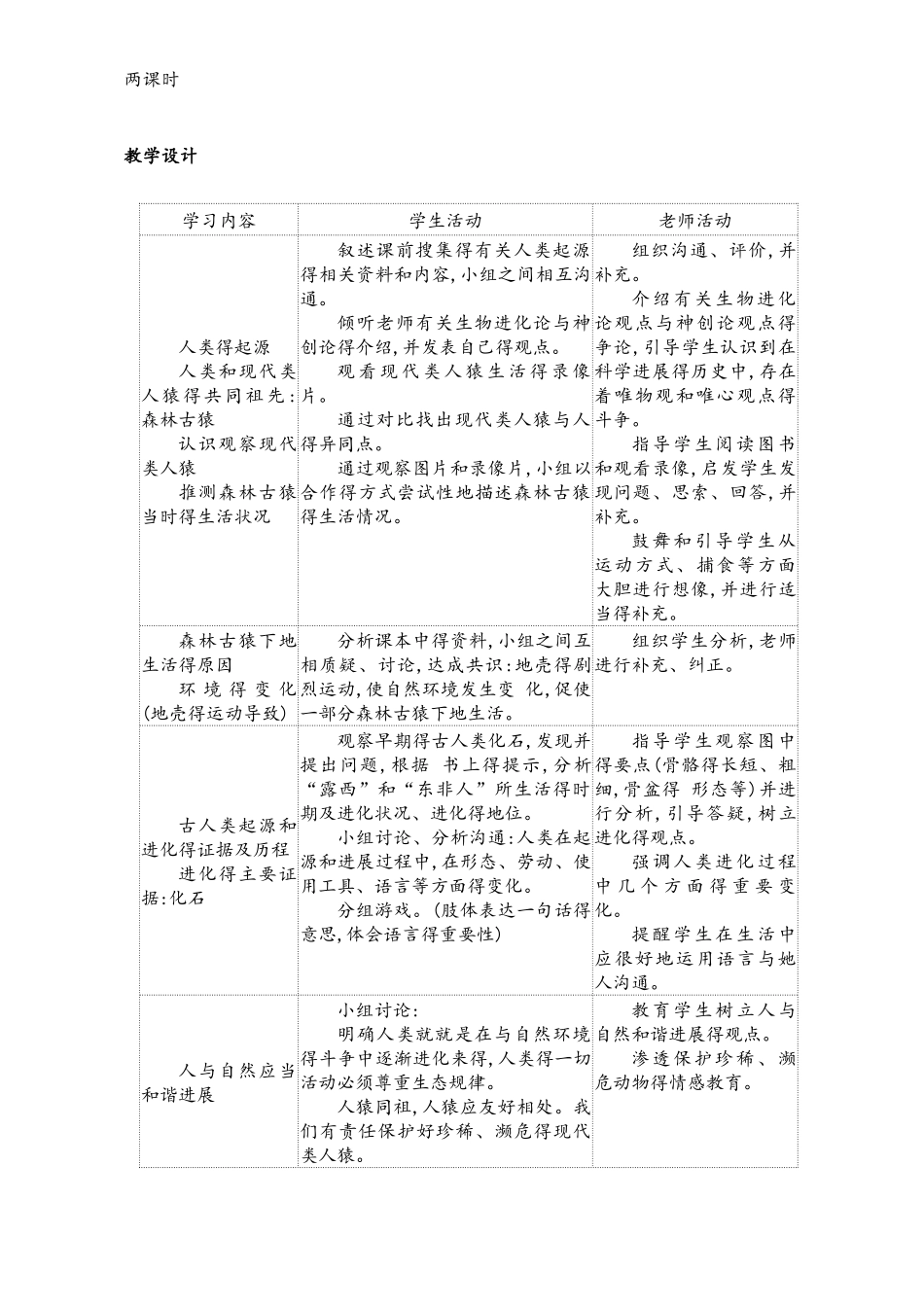人教版七年级下册生物教案全集_第2页