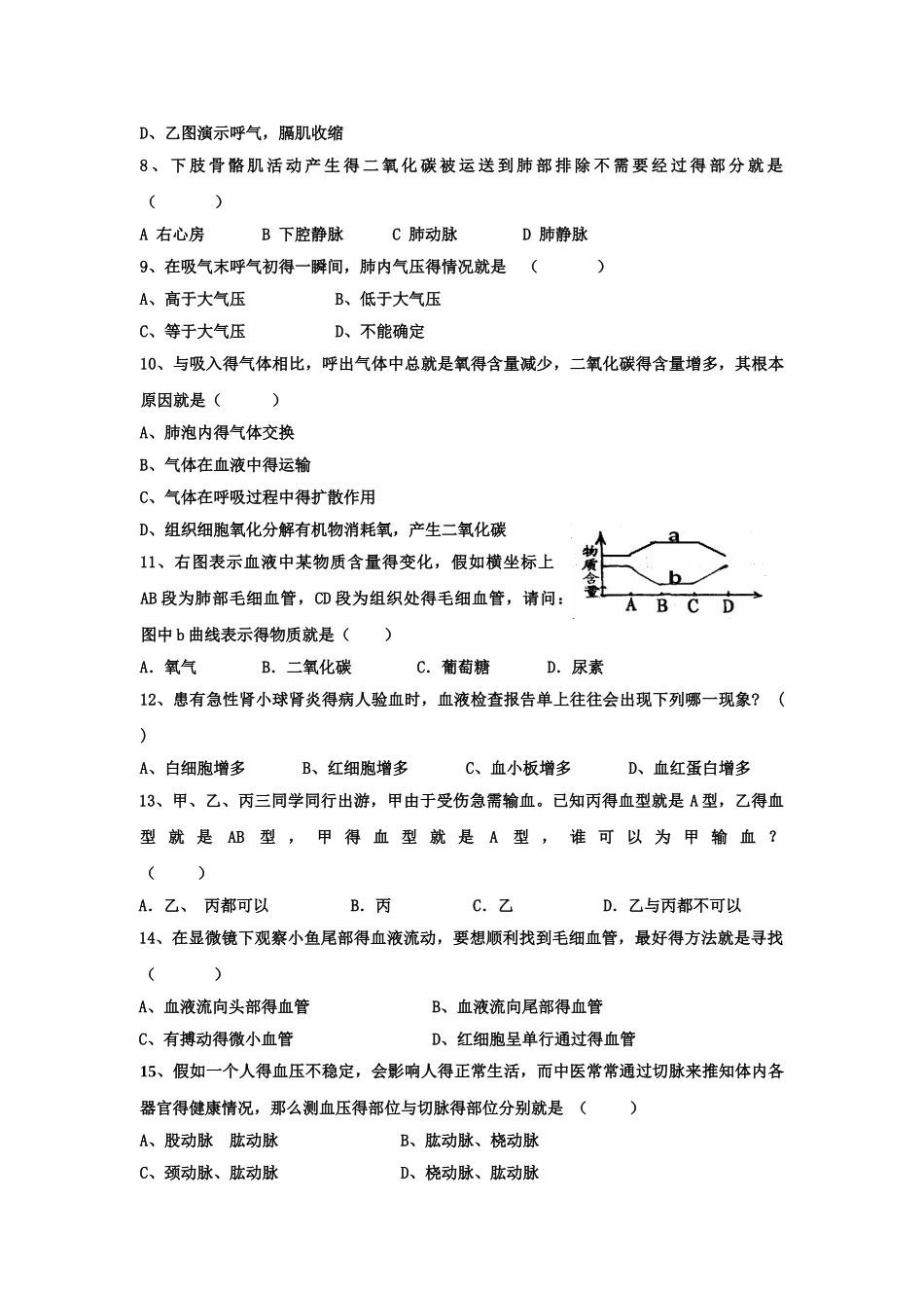 人教版七年级下生物期中试题及答案_第2页