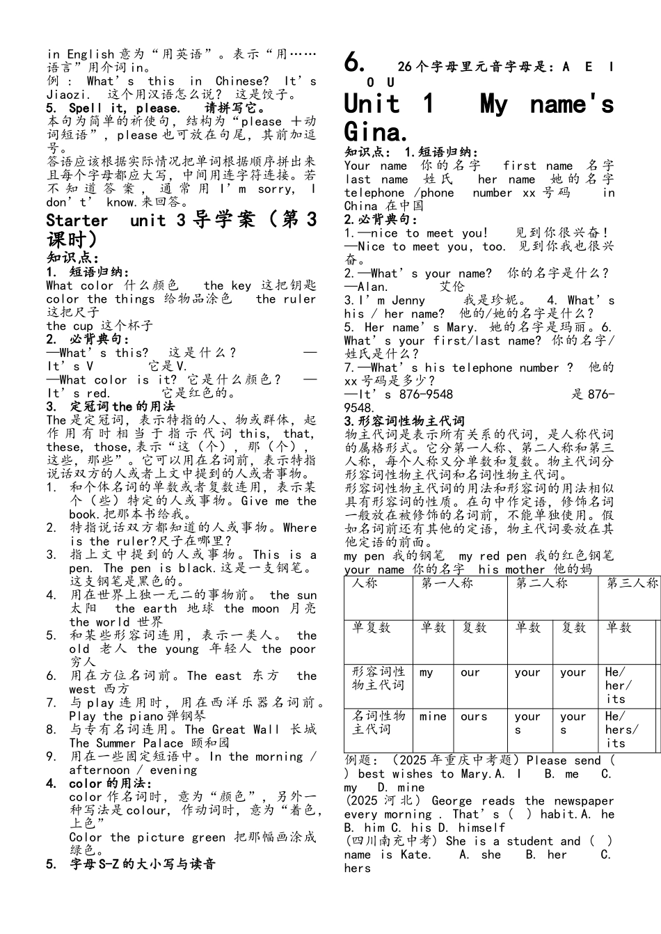 人教版七年级英语上册_知识点归纳_第2页