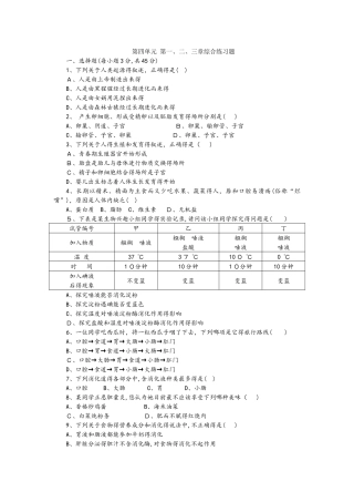 人教版七年级生物下册第四单元　第一、二、三章综合练习题（解析版）