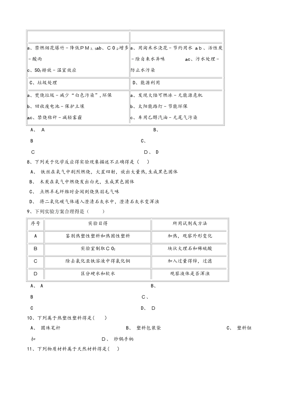 人教版九年级下册化学 第十二单元 化学与生活 章末练习题_第2页