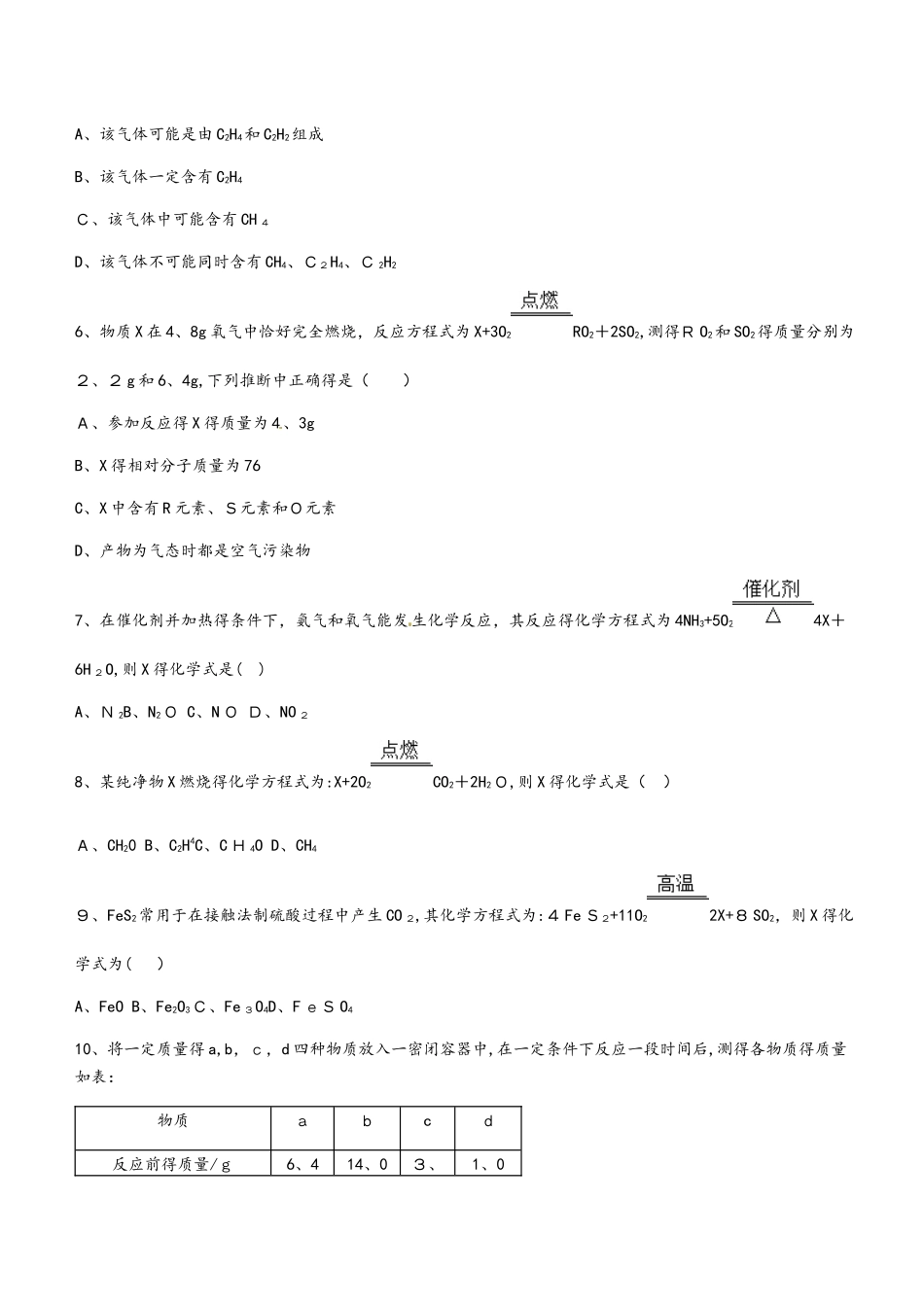 人教版九年级化学第五单元化学方程式综合测试题（无答案）_第2页