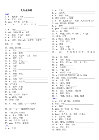 人教版九年级英语中文单词表