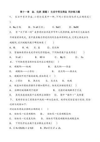 人教版化学九年级下册 第十一章 盐、化肥 课题1 生活中常见的盐 同步练习题 含答案