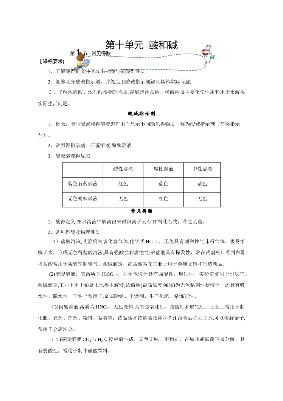 人教版同步教参化学九年级第10单元酸和碱第1节常见的酸_第1页