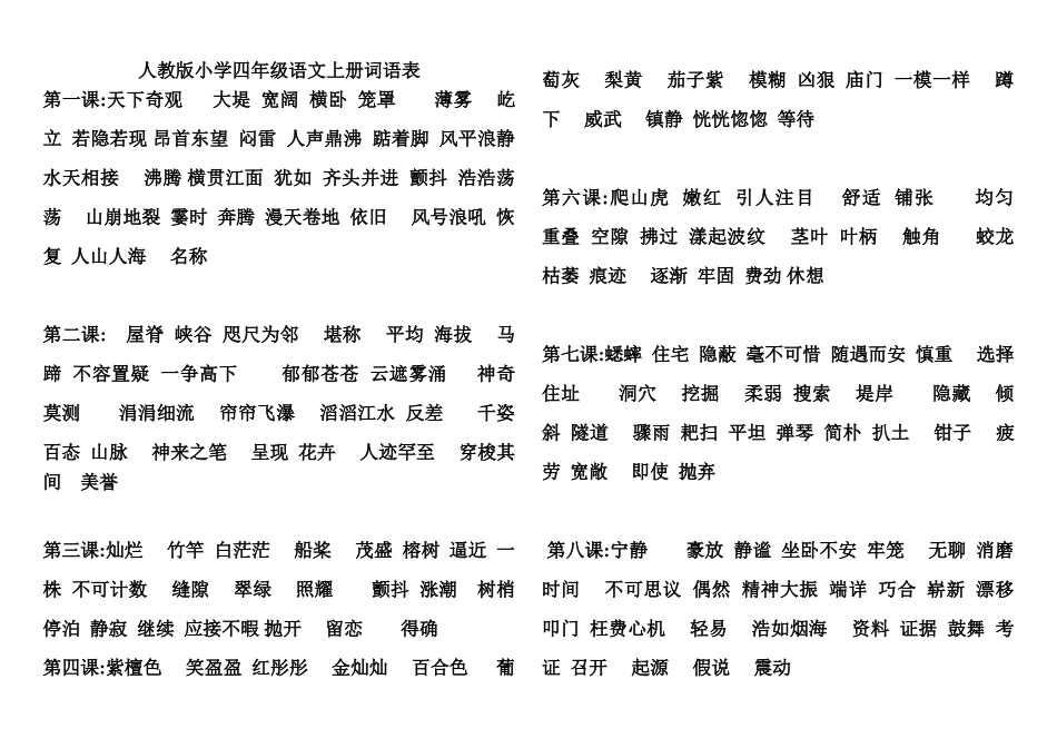 人教版四年级语文上册词语汇总表_第1页