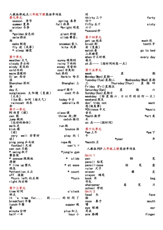 人教版新起点二年级下册英语单词表