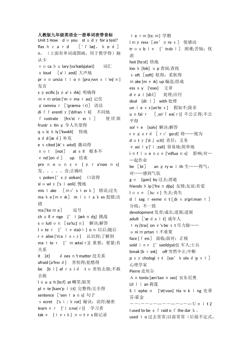 人教版英语九年级全一册英语单词带音标_第1页