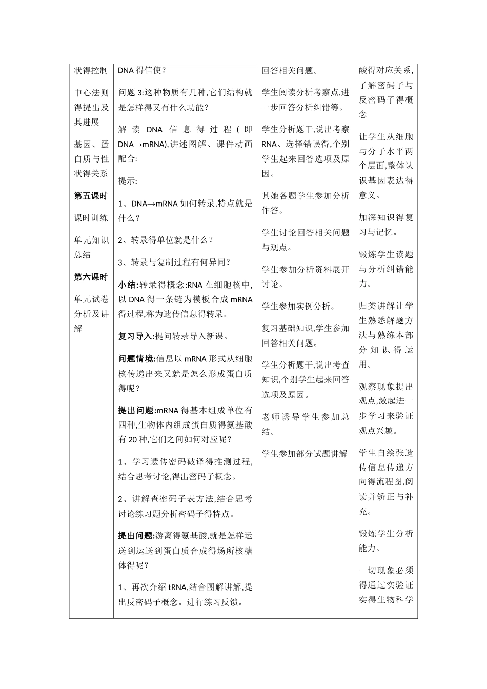 人教版高一生物第四单元教学设计_第3页