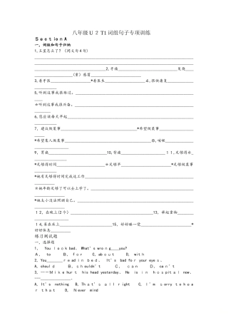 仁爱版八年级上册 Unit2 Topic1 词组句子专项训练（无答案）