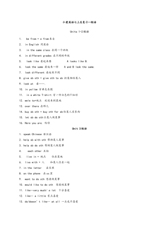 仁爱英语七年级上册短语汇总