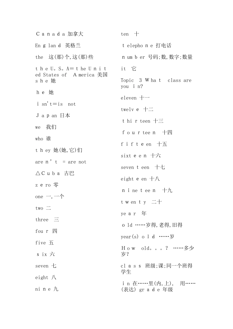 仁爱英语七年级上册单词表_第2页