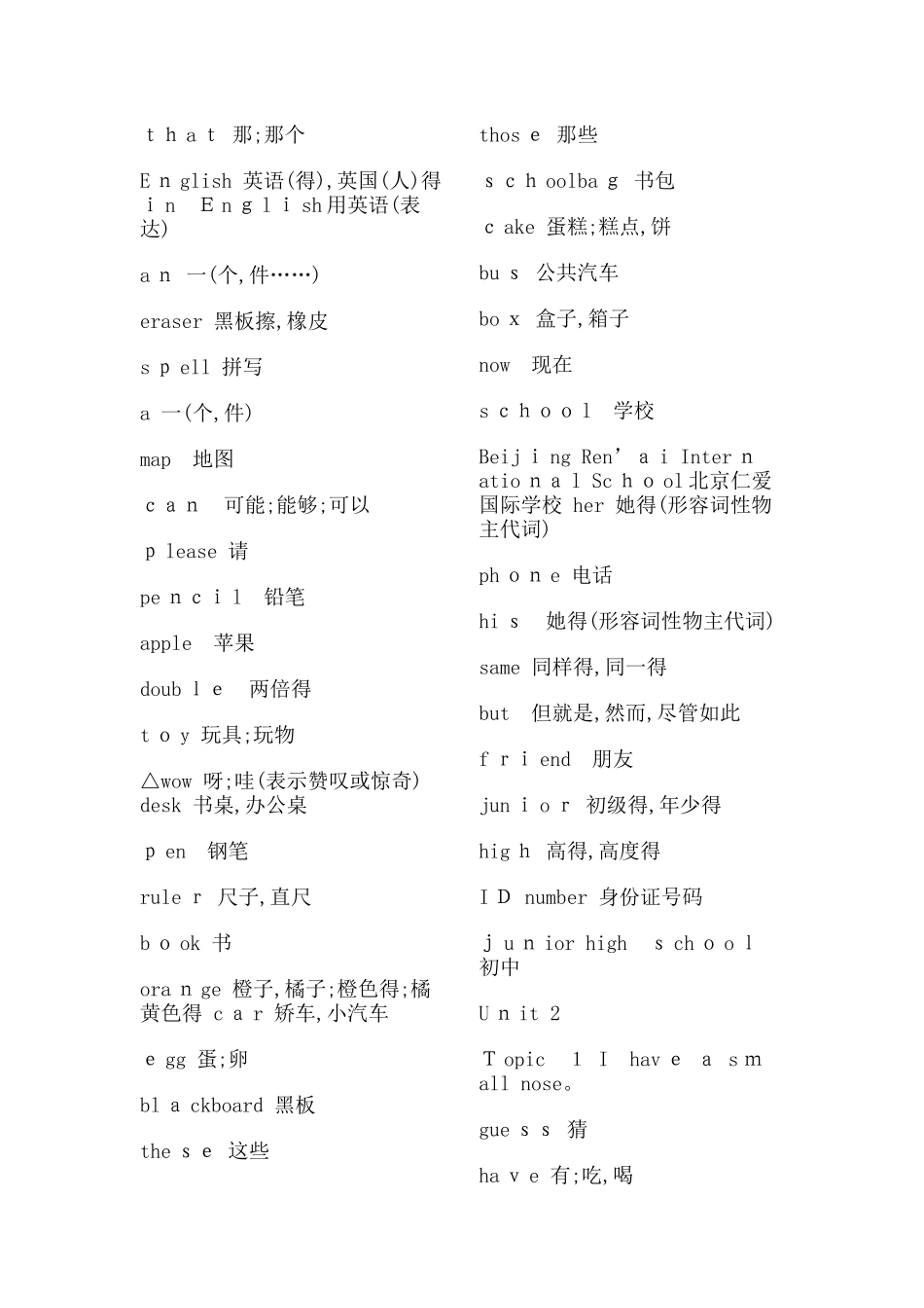 仁爱英语七年级上册单词表_第3页