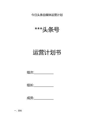 今日头条运营计划书