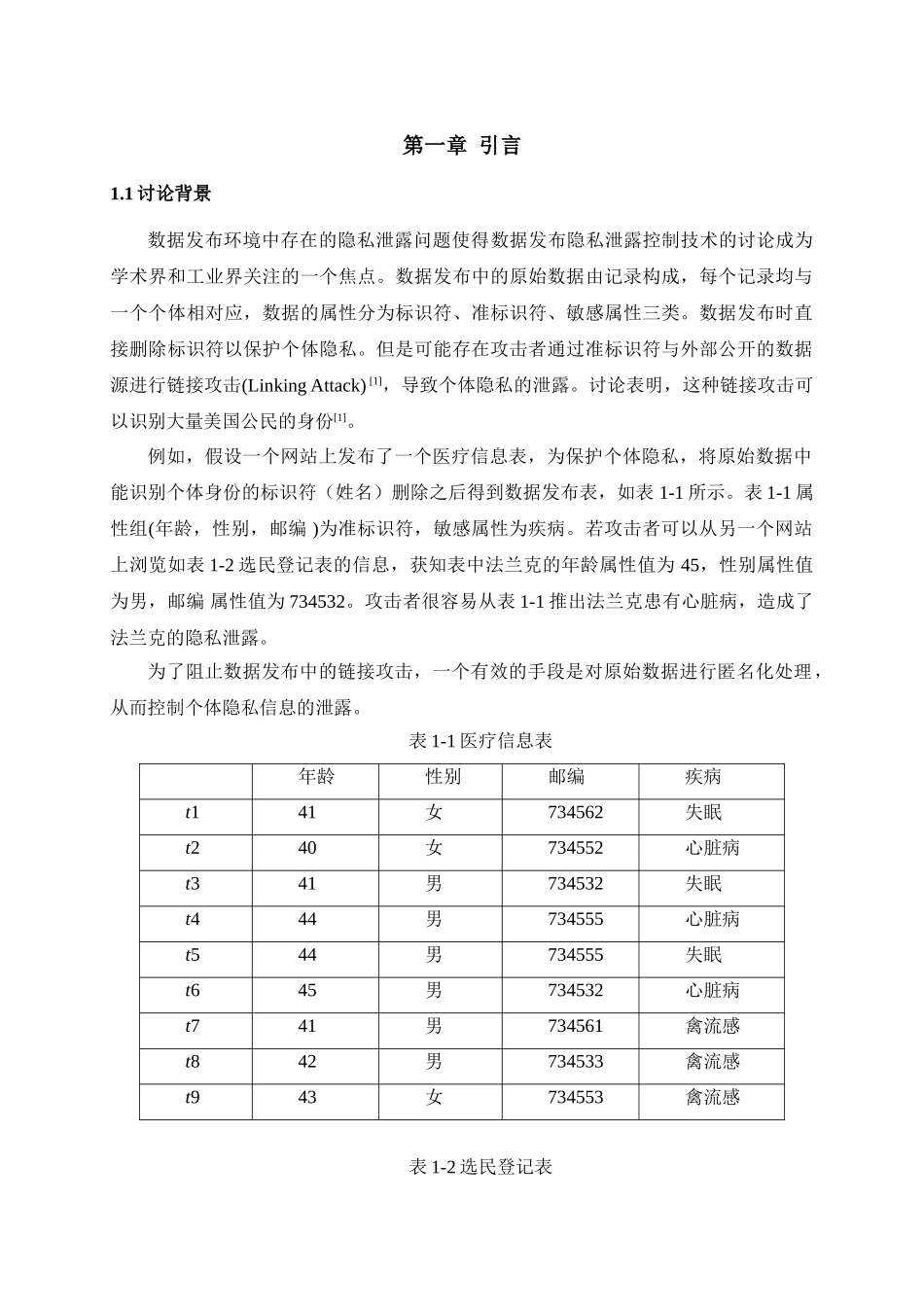 优秀硕士论文--基于匿名机制的数据发布中隐私泄露控制技术_第1页