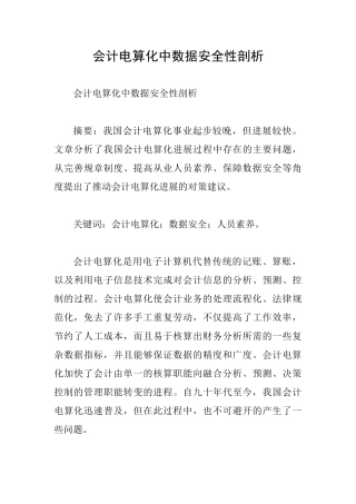 会计电算化中数据安全性剖析