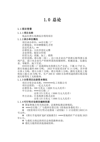 低品位滑石尾渣综合用项目可行性研究报告