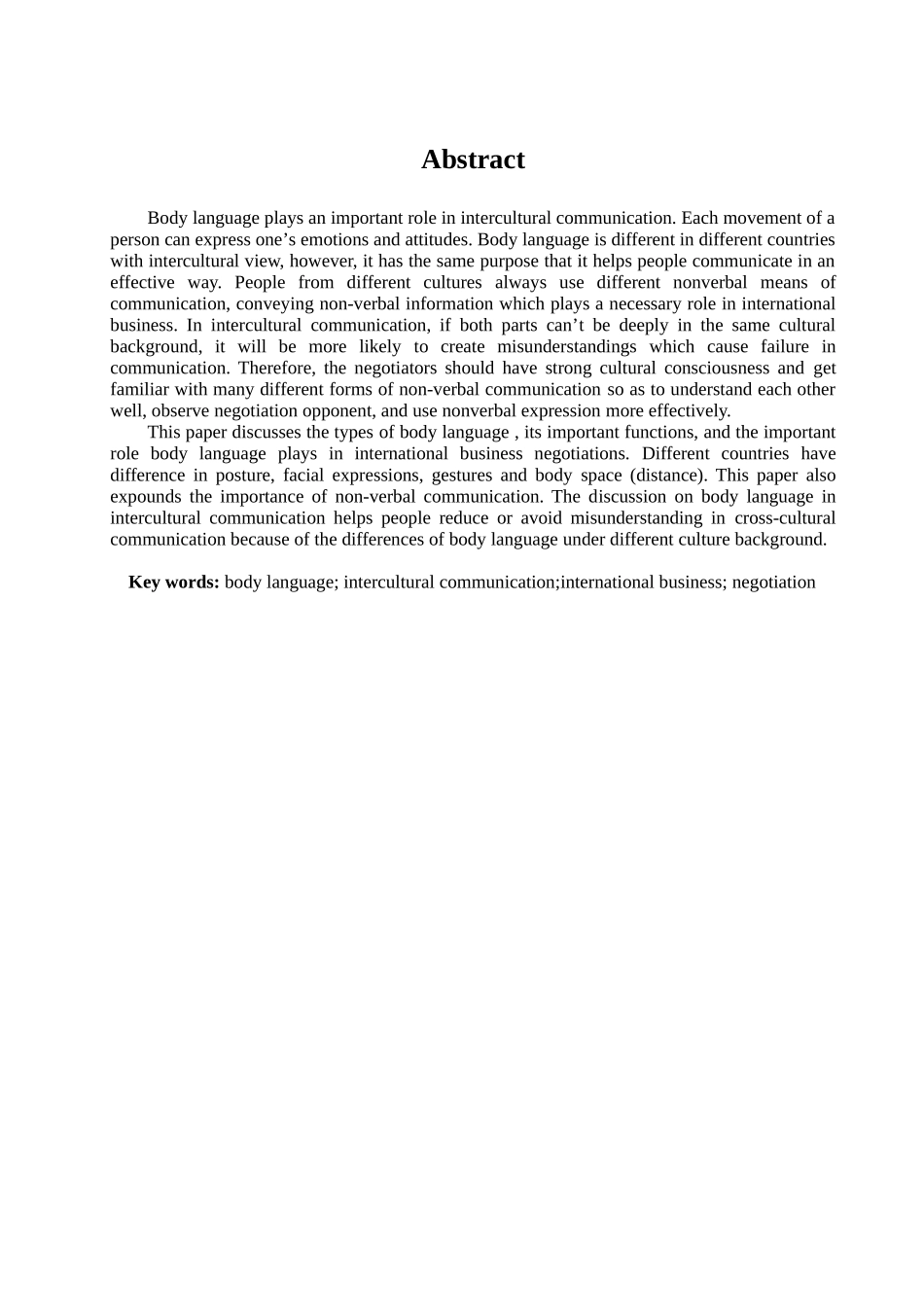 体态语和跨文化交际—体态语在国际商务中的重要作用学位论文_第1页