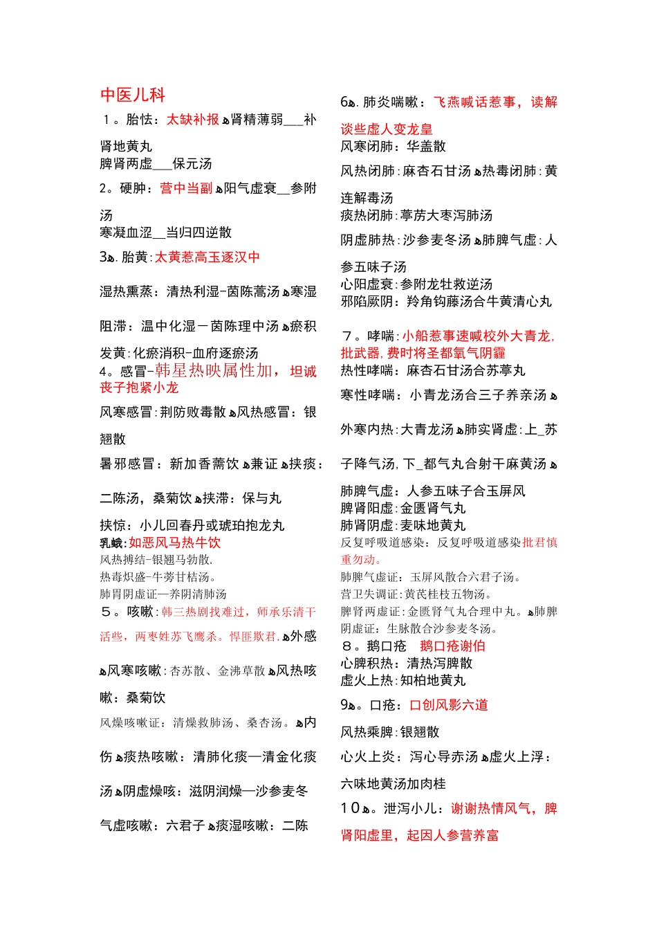 儿科速记口诀_第1页