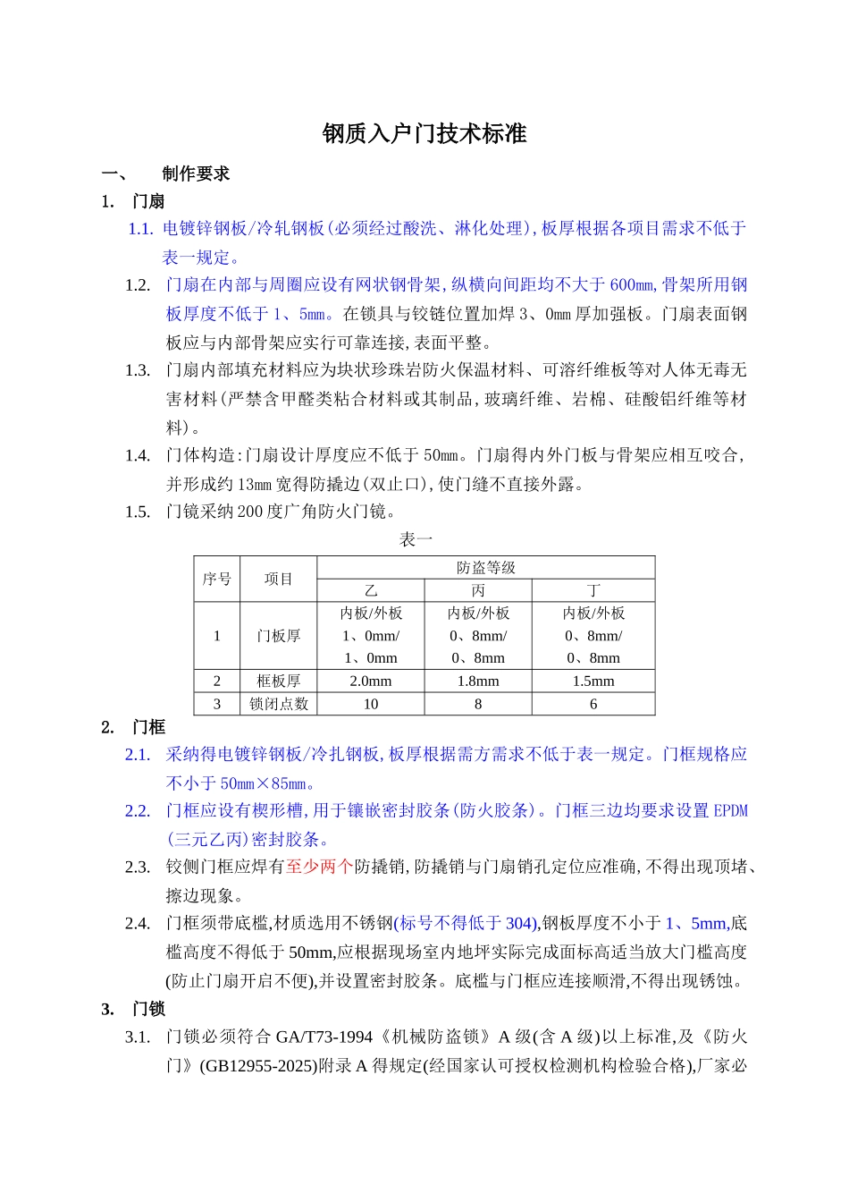 入户门技术标准要求_第1页