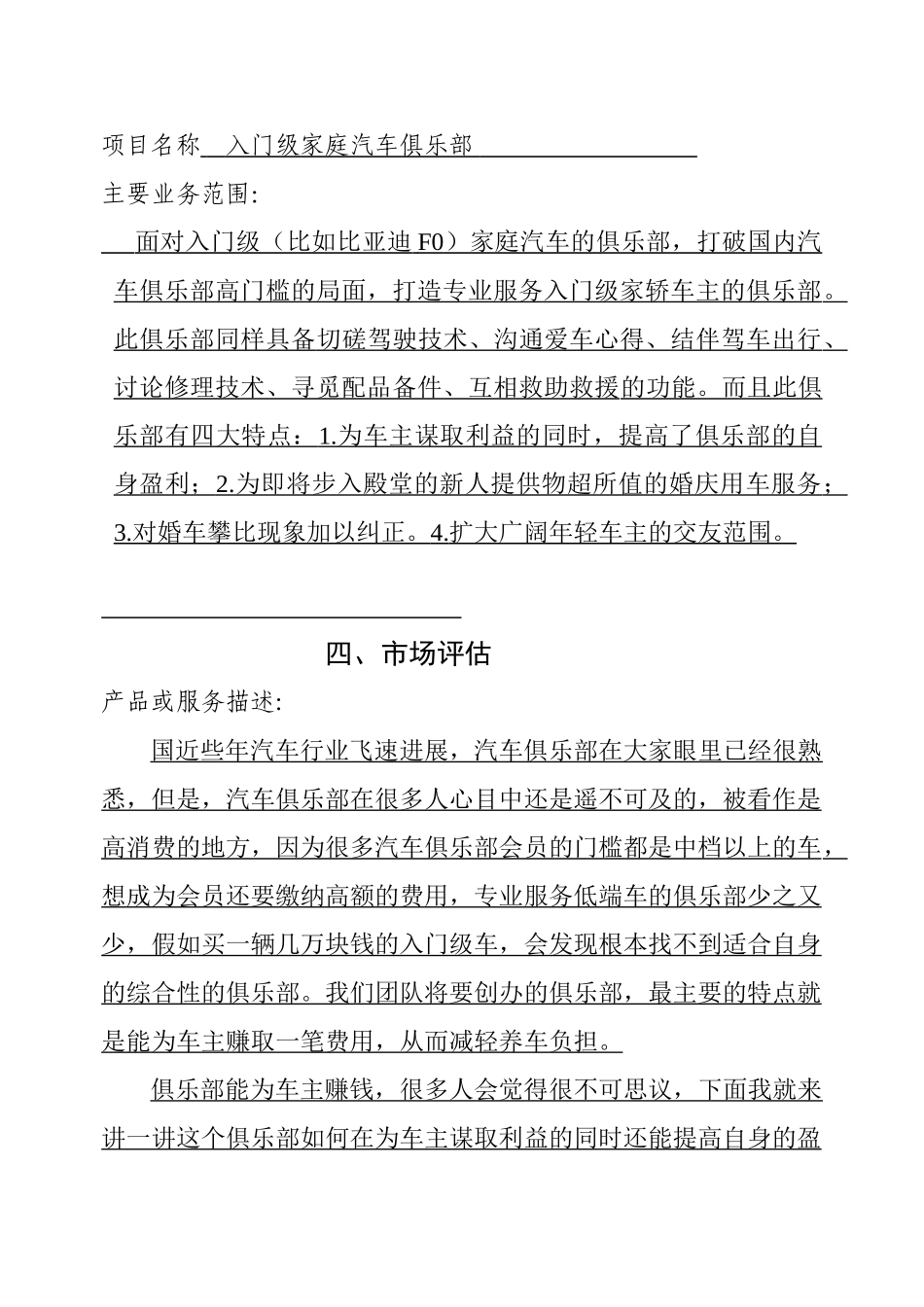 入门级家庭汽车俱乐部创业计划书_第3页