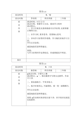 全员育人导师制.谈心、家访记录