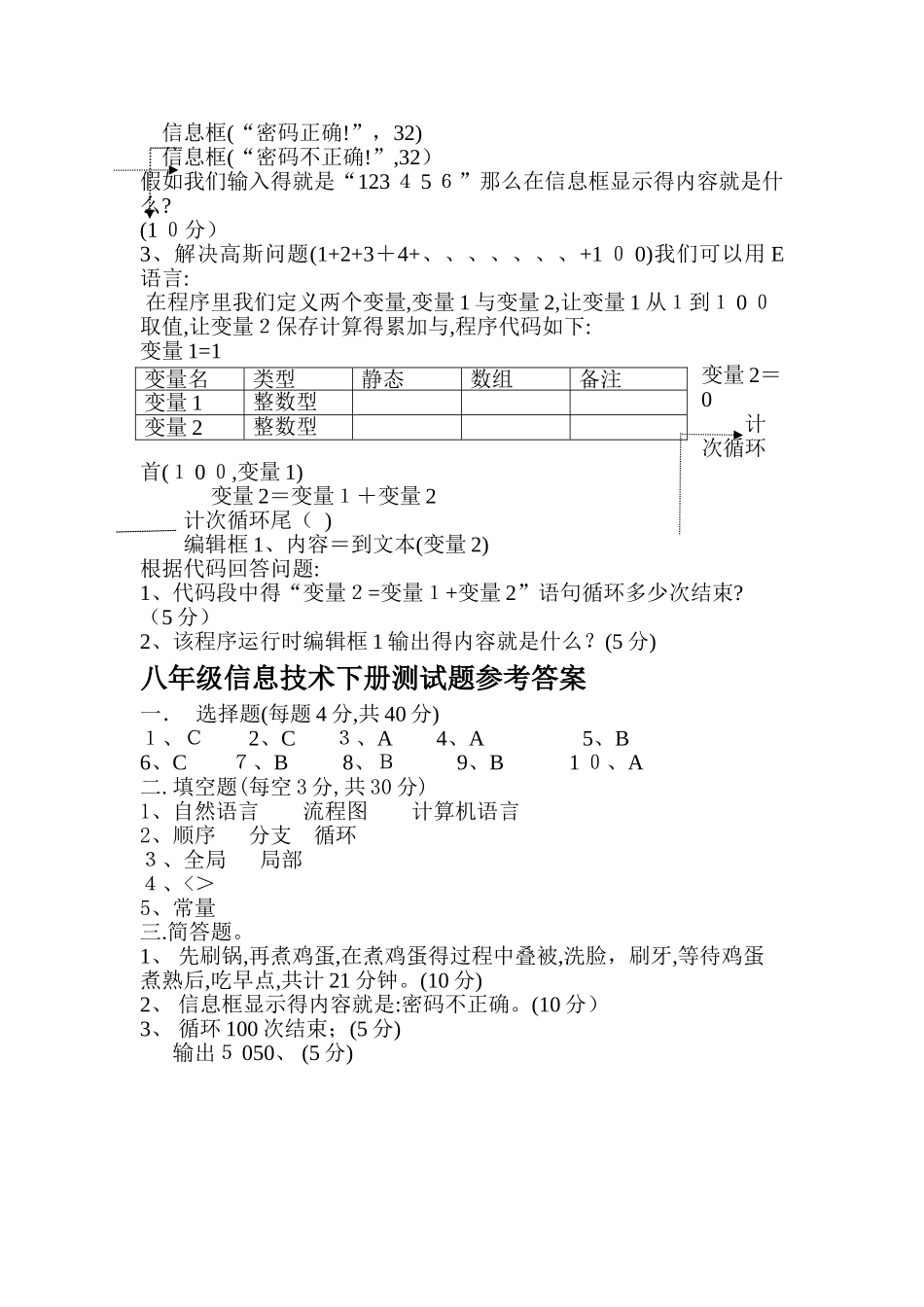 八年级信息技术测试题及答案_第2页
