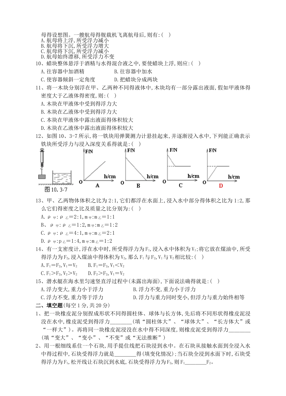 八年级物理下册《第十章__浮力》单元综合测试题(新版)新人教版_第2页