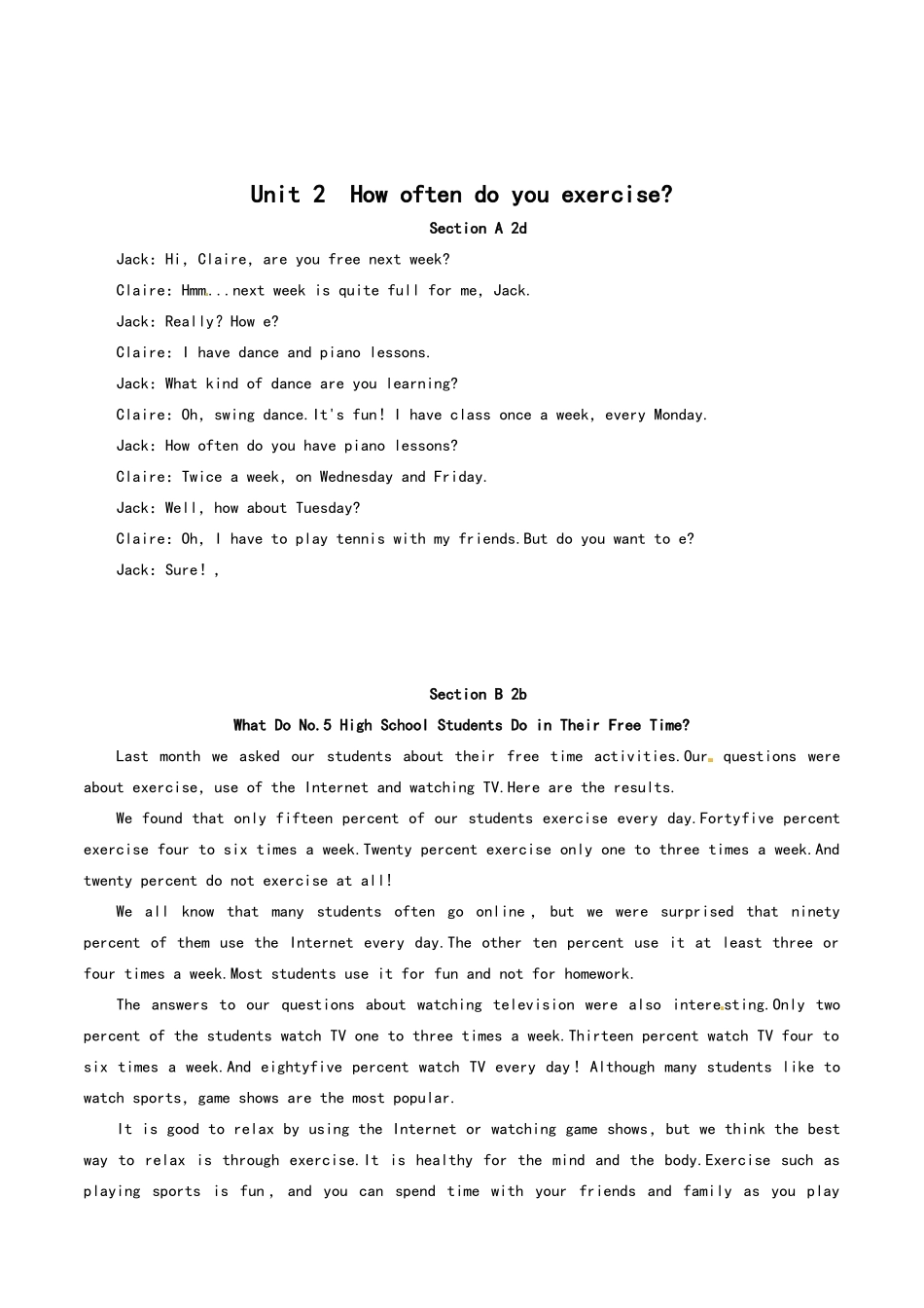 八年级英语上册英语课文原文_第2页