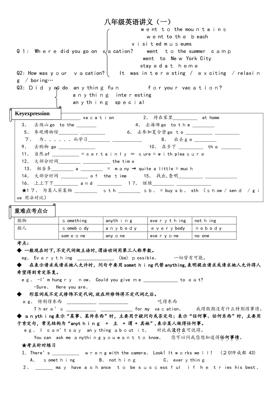八年级英语讲义Units 12（无答案）_第1页